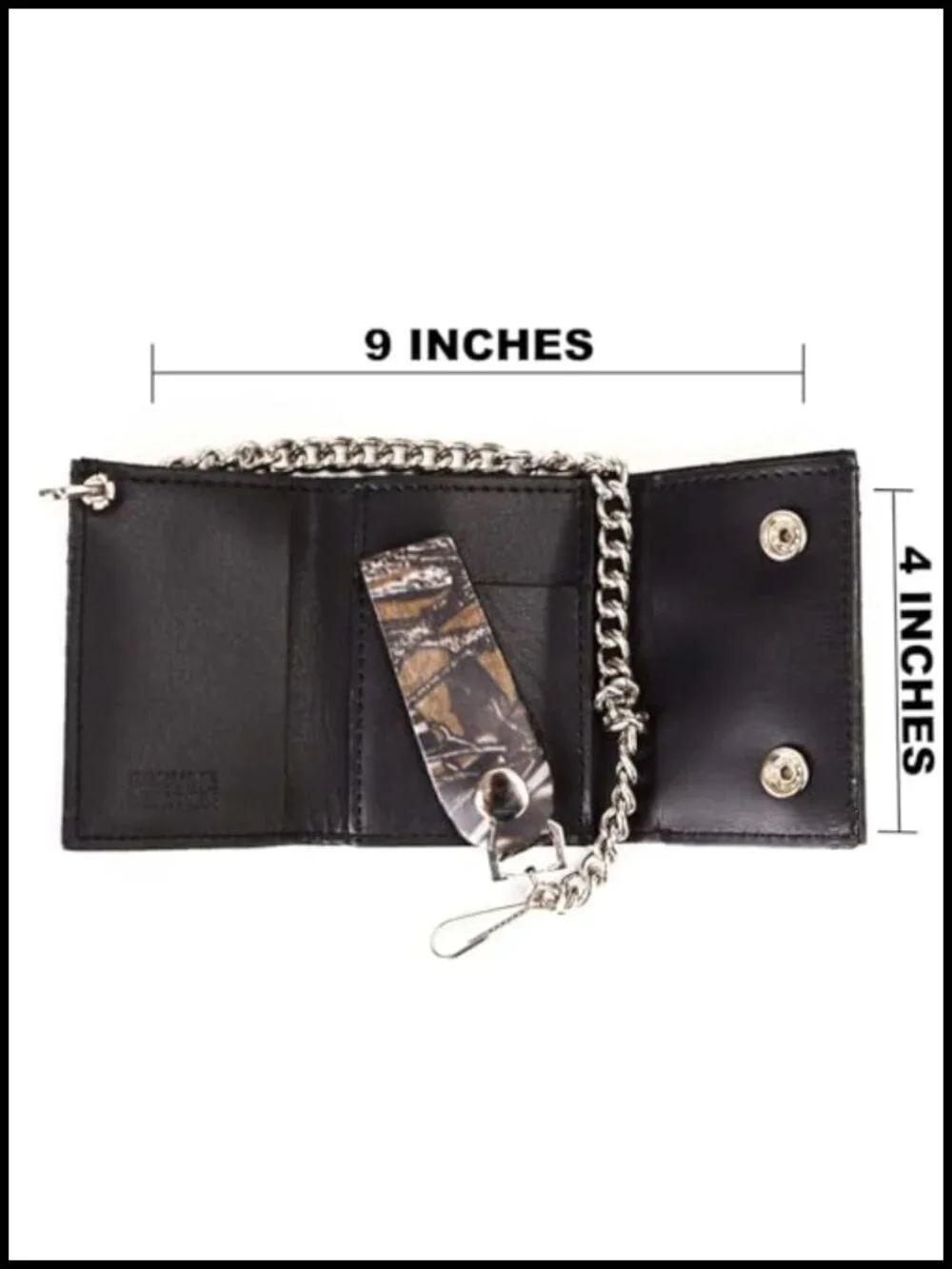 Men's Tri-Fold Leather Biker Wallet with Anti-Theft Chain